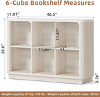 Joaxswe 6 Cube Bookcase, 40" Wide Low Horizontal Book Shelf Curved Edge, Wood Floor Standing 2-Tier Bookshelf with Base, Modern Short Storage Cabinet Book Case for Bedroom,Office, Grey-White Cream Oak