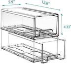 Sgoostood Pull Out Drawer Medicine Box for Safe Medication Storage, Large Refrigerator Storage Bin for Kitchen Food Safe, Tablet Box for Kids Home/Office Organize Ointments,2 Pack - Clear（ Medium）