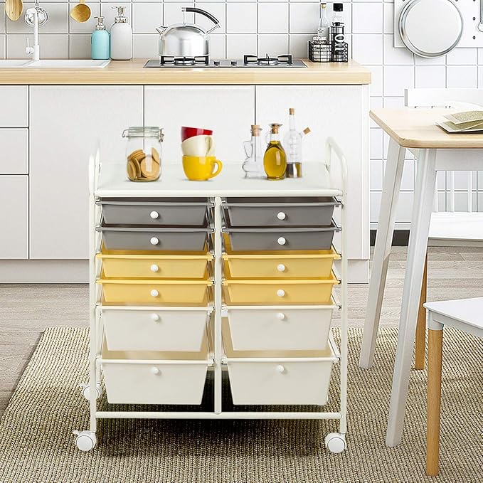 Giantex 12 Drawer Rolling Storage Cart Tools Scrapbook Paper Office School Organizer (Yellow)