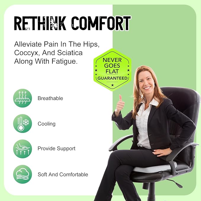 Aurssa Air Fiber Office Chair Cushion - Ergonomic Seat Cushion for Orthopedic Coccyx, Relief Hip & Back Support - Doctor Recommended Cushion for Long Sitting Worker Driver & Handicapped (Light Grey)