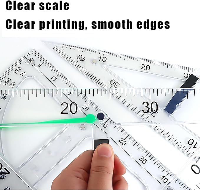 Magnetic Geometry Tool, Protractor, Triangle Rulers Easy Attachment Blackboard Measurement Kit, Teacher Board Protractor Multi-Purpose Kit Large (Transparent-4pc)