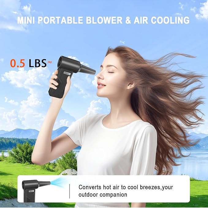 Compressed Air Duster- 130000 RPM Brushless Motor,15W Fast Charge,4-Speed Adjustable Electric Air Duster, Rechargeable Mini Duster Blower for PC,Keyboard,Car,Outdoors,Home and Snow Clearing,(Black-01)