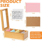 3x5 Index Card Holder with Dividers Bamboo Index Card Organizer Index Card Storage Box 150 Index Flash Cards 25 Index Cards Dividers 2 Letter Smile Stickers for Office Business Home (3 x 5 Inches)
