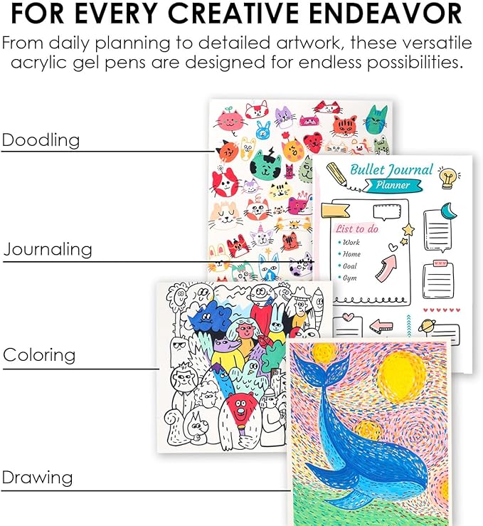 Grabie 5 Themes Value Bundle Bold&Bright Coloring Kit, 60 Colors Acrylic Gel Pens&Coloring Book, Medium Point Colored Gel Pens, Acrylic Gel Ink Pen Assorted Colored for Drawing, Note Taking