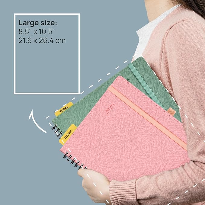 POPRUN 2026 Weekly and Monthly Planner Calendar, January 2026 - December 2026,Large 8.5'' x 10.5'' Spiral Bound Appointment Book, Includes Monthly Tabs, Inner Pocket,Soft Cover - Lavender