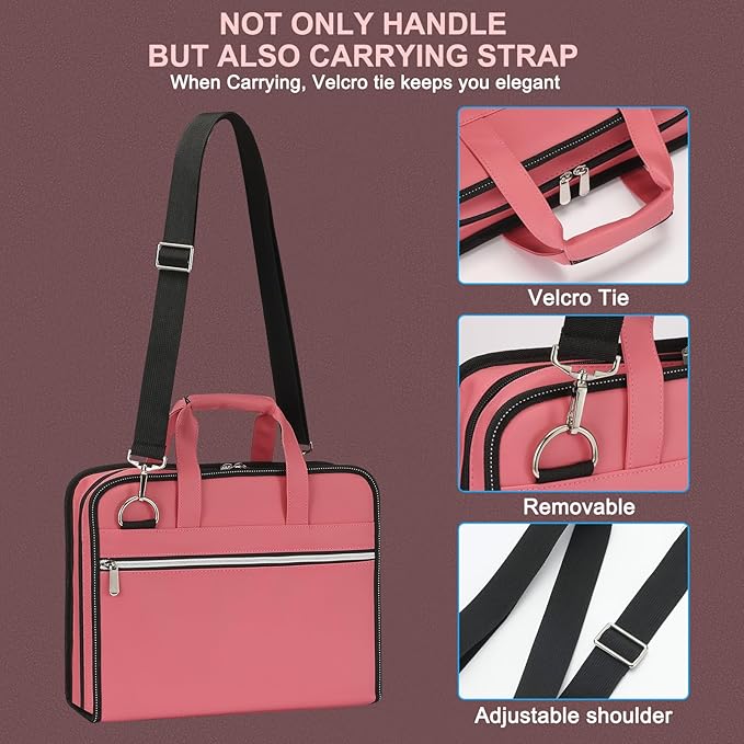 SEEKIND PU Leather Accordion File Organizer with Handle & Strap，12 Pockets Expanding File Folder with Zipper & Labels，Portable Document Organizer File for Letter A4 Files