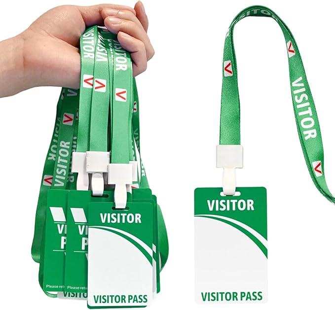 Visitor Badge Lanyards Volunteer Badge Holder with Clips (25 pcs) - Reusable Temporary ID Pass for Office, School, Events PVC Plastic Security Cards for Exhibition Guest by OSTENBIG (Green)