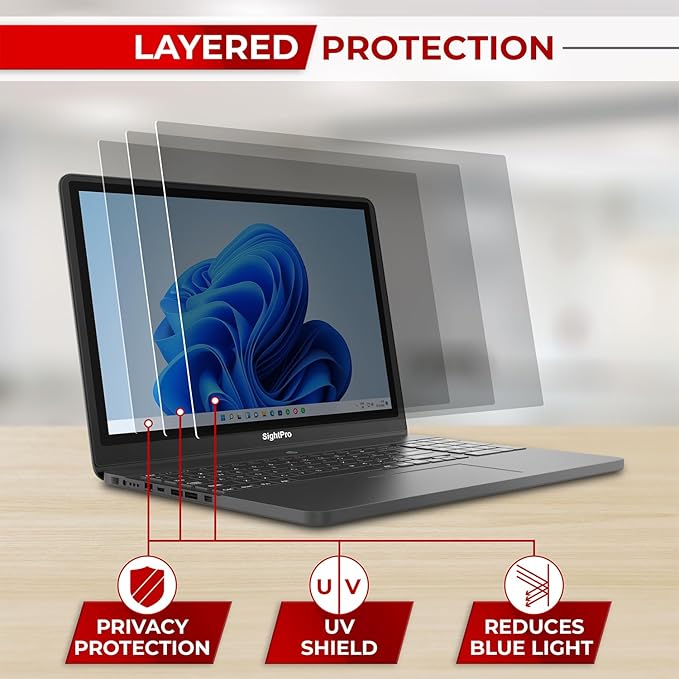 SightPro 15.6 Inch 16:9 Laptop Privacy Screen Filter - Computer Monitor Privacy Shield and Anti-Glare Protector