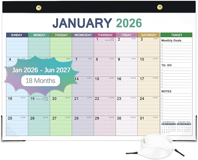 ANYZONE Desk Calendar 2026-2027, 18 Months Calendar from Jan. 2026 to Jun. 2027, 17" x 12" Large Desktop/Wall Monthly Calendar with Corner Protectors, Ample Space ＆ Target for Home, School, Office