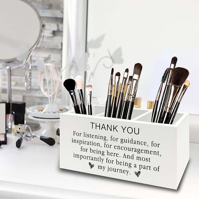 XPH Thank You Pen Pencil Holder Organizer for Desk, Thank You Gifts for Friends Teachers Leaders Boss Mentor, Appreciation Gifts Wooden Box Sign for Home Office Desk Tabletop Decorations