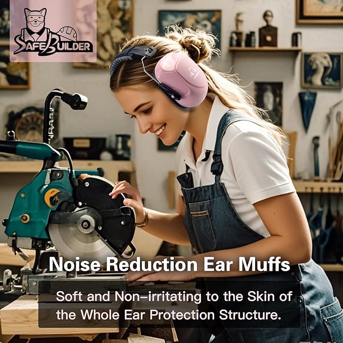 SAFEBUILDER Ear Muffs Noise Reduction SNR 33dB Adjustable Lightweight Safety Earmuffs Sound Proof Noise Cancelling ANSI