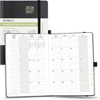 POPRUN Monthly Planner 2026-2027, Medium-6.25'' x 8.5'', 18-Month Calendar Book (Jan.26 - Jun.27), Calendar Planner with Monthly Tabs, Storage Pocket, Hardcover, 100 GSM Paper - Black
