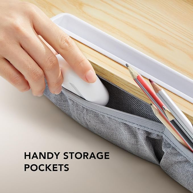HUANUO Lap Laptop Desk - Portable Lap Desk with Pillow Cushion, Fits up to 15.6 inch Laptop, with Anti-Slip Strip & Storage Function for Home Office Students Use as Computer Laptop Stand - Light Wood