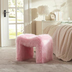 ZYKZYK Modern Vanity Stool Ottoman, Backless Faux Fur Small Footstool for Makeup Room, Living Room, Bedroom, Entryway Portable and Comfortable Seating (Single Piece) Pink