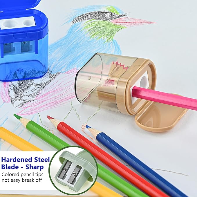 Small Pencil Sharpener for Kids, BOPART 24pcs Colored Pencil Sharpeners Manual Handheld Pencil Sharpener in Bulk for School Classroom Home Office, Dual Holes Sharpener Work on Crayon or Makeup Pencils