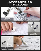 Nicpro 4 Pack Metal Mechanical Pencil Set 0.9mm, MB1000 Lead Drafting Pencil 0.9 mm with 6 Tube HB #2 Lead Refill, 3PCS 4B Eraser, 9 Cap Eraser for Artist Writing, Sketching, Drawing- Come with Case