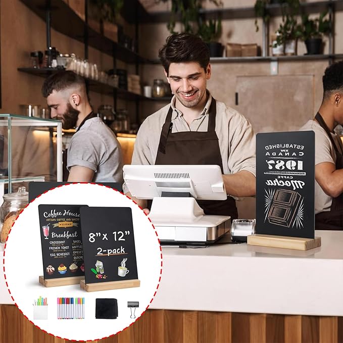 Double-Sided 8x12Inch Chalkboard with Wood Stand Erasable Memo Board for Home Office Classroom Decor & Daily Organization Desktop Chalkboard Set