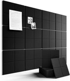 Large Felt Bulletin Board 48" x 36", 12-Pack 4-Compartment Wall Organizer, Cork Board Alternative with 70 Removable Adhesive Tabs, Modular Felt Panels for Home Office, Classroom and Study-Black