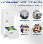 PEUKC 3-Drawer File Cabinet with Lock, 16.3" Deep Vertical Filing Cabinets, Metal File Cabinets for Home Office, Anti-Tip 3 Storage Drawers for Letter/Legal/A4/F4 Size (Assemble Required, White)