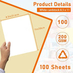 100 Sheets White Cardstock 8.5 x 11 Printer Paper, 75lb Heavyweight Certificate Paper Card Stock for Wedding, School Crafting, Memus, Making Cards, Business Cards, Invitations