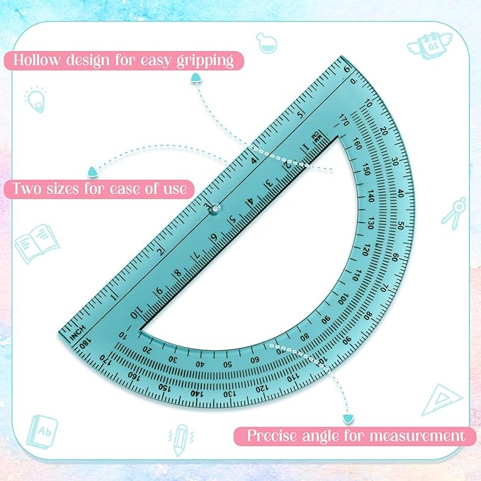 Sayglossy 12 Pcs of Colorful Plastic Protractors 180 Degrees 6 Inches Mathematical Protractor Translucent Geometric for Learn Office Measurement Drawing