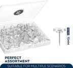 150 Pack Clear Push Pins Tacks by Luxurecourt, Flat Head Thumbtacks for Bulletin Board, Wall Hanging, Cork Board, Shadow Box, Heavy Duty Plastic Head with Steel Point in Reusable Storage Box.
