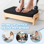 Ergonomic Bamboo Foot Rest for Under Desk, Dual Side Footrest with Reflexology Massager Roller, 5 Heights Adjustable Foot Stool, Ergonomic Leg Support to Relieve Lumbar, Back, and Knee Pain