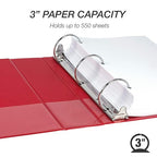 Samsill 3 Inch 3 Ring Binder, Made in USA, Economy Round Ring, Clear View Cover, 550 Sheet Capacity - for School, Home, Office - Ruby Red