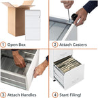 Lorell LYS SOHO Box/File/File Mobile White File Cabinet, 3 Drawer, 26.5 x 14.3 x 18 in