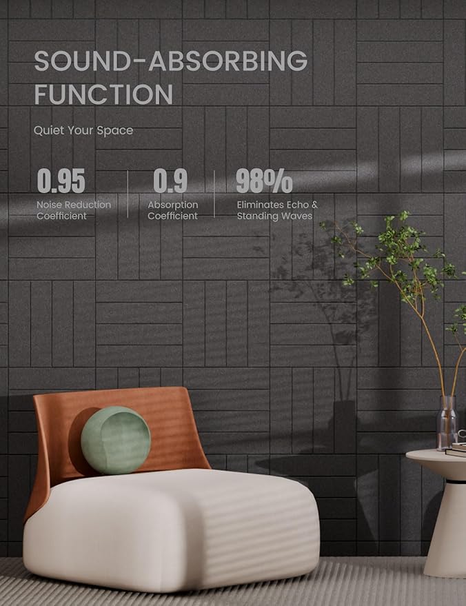 Bumusty Large Cork Board Alternative-47 x35 Felt Bulletin Board Tiles, with 30 Pushpins, 70 Adhesive Tabs, 12-Pack Slat Wall Paneling, Cork Boards for Office Push Pin Board Felt Board-Charcoal Gray