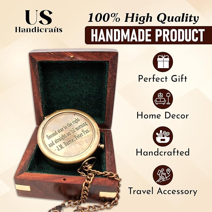 Be Strong and Courageous, Do Not Be Afraid Brass Engraved Compass with Stamped Wooden Case – Inspirational Birthday, Confirmation, and Baptism Gifts