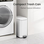 Cesun Bathroom Trash Can with Lid, 2.6 Gallon Small Bathroom Garbage Can Soft Close, Stainless Steel Waste Basket with Step Pedal for Bedroom, Laundry Room, Living Room, Home Office, Toilet, RV, White
