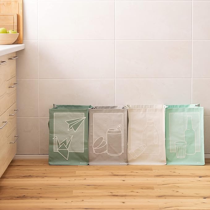 Navaris Recycle Bag Set (4 Pieces) - Reusable Recycling Bags to Separate Paper, Plastic, Glass, Metal - Recycling Bins Sorter Bin Kitchen Organizer