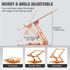JOYEKY Laptop Stand for Desk, Adjustable Computer Stand with 360° Rotating Base, Ergonomic Laptop Riser for Collaborative Work, Foldable & Portable Laptop Stand, fits for All 10-16" Laptops (Orange)