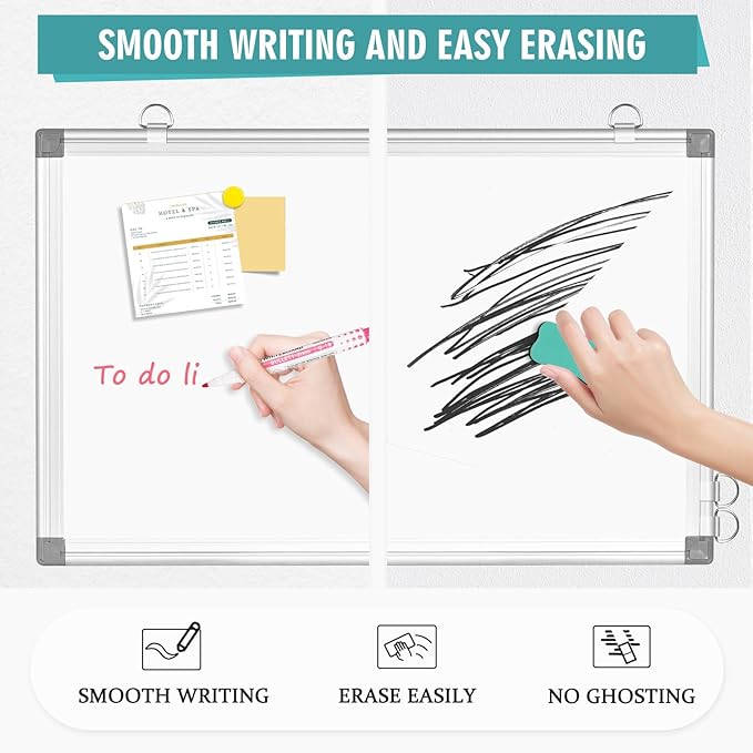 AMUSIGHT Dry Erase Board White Board, 16'' x 12'' Double-Sided Magnetic Whiteboard for Wall, Hanging Mounted Whiteboard Silver Aluminium Frame for Home, School, Office, Kitchen