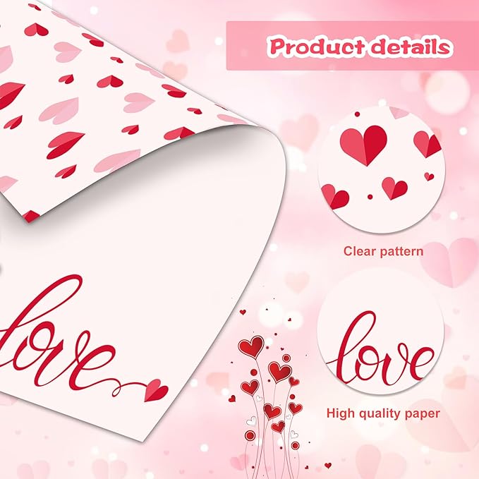 FANOST Valentine‘s Letter Paper Set - 60 Sheets A4 A4 (8.5“x11”) Red Heart Love Pattern Stationery Paper for Romantic Handwritten Notes, Premium Writing Paper Gift for Her/Him Boyfriend/Girlfriend