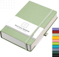 AHGXG Bullet Dotted Journal - 320 Numbered Pages Dot Grid Notebook A5 Thick Journal, 100gsm Thick Dotted Paper, Leather Hardcover,Inner Pocket, 5.75'' × 8.38''-LightGreen