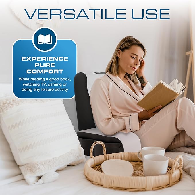 Kolbs Wedge Reading Pillow for Bed, Cushion with Arms for TV, Books, Nursing, Back - Bed Pillow for Sitting Up in Comfort, Plush Backrest. Bed Chair, Sit Up in Comfort (19" Gray/White)