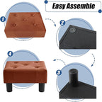 BRIAN & DANY Small Foot Stool, Velvet Foot Stools with Legs, Stable Small Footstool for Living Room, Brown