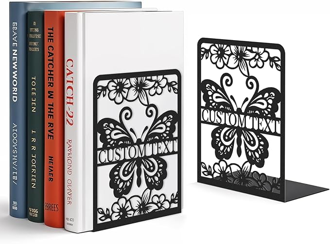 Personalized Butterfly Decorative Book Ends, Heavy Duty Bookends for Shelves, Non-Slip Book Stopper, Metal Modern Bookshelf Decor for Home Office Study Room, Gifts for Readers Color03