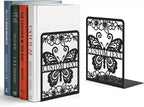 Personalized Butterfly Decorative Book Ends, Heavy Duty Bookends for Shelves, Non-Slip Book Stopper, Metal Modern Bookshelf Decor for Home Office Study Room, Gifts for Readers Color03