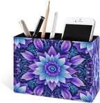 Famame Bohemian Style Mandala Print Pencil Holder for Desk, Leather Desktop Container Pen Cup Storage Study Table Pen Organizer Makeup Brush Holder for Classroom Office Home