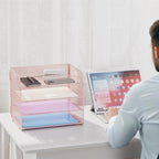 Marbrasse 2 Pack 4 Tier Paper Organizer Letter Tray - Mesh Desk File Organizer with Handle, Paper Sorter Organizer for Letter/A4 Office File Folder Holder (Pink, 12.6" x 9.1" x 10.7")