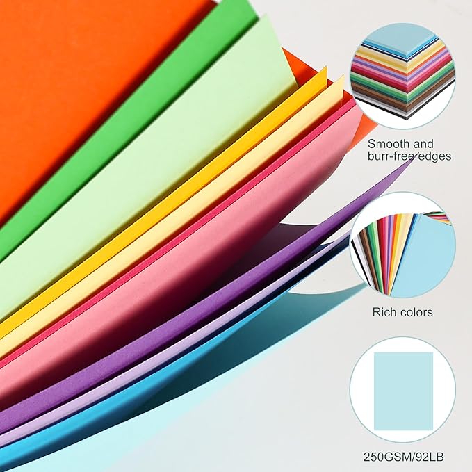 OcePor 114 Sheets Colored Cardstock 38 Colors, 8.5x11 Color Cardstock Bulk, 250gsm/92lb Assorted Colors Construction Paper for Printing, Card Making, Die Cutting, Crafts, Scrapbooking, Party
