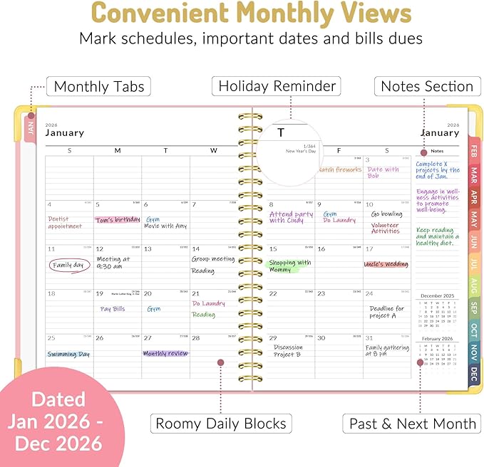 Forvencer 2026 Planner, Hardcover Calendar Planner Weekly and Monthly, Jan 2026 - Dec 2026, 8.5" x 11", Spiral Agenda Book with Tabs, Exquisite Daily Journal Organizer for Home School, Purple Marble