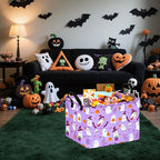 FUULOXE Halloween Empty Storage Basket with Handles Open Gifts&Candy Spooky Basket stuffers for Kids Baby Collapsible Women Organizer Bins Toys Boxes for Shelves Home Office