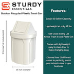 Sturdy Essentials 42 Gallon Round 100% Recycled Plastic Indoor or Outdoor Commercial Trash Can with Easy Access Swing Top Lid | Great for Schools and Businesses - White