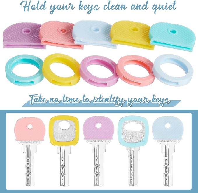 Blulu 80 Pieces 1Inch Colored Key Covers Caps Tags Covers Set Plastic Key Color Identifier Rings Toppers(Macaron Color)