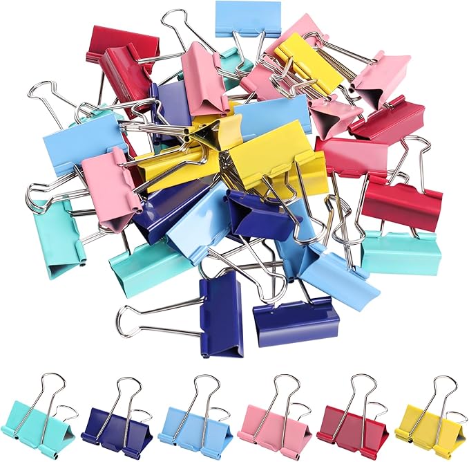 Ufmarine Large Binder Clips 1.6 Inch (36 pcs), Colored Big Paper Clips for Office