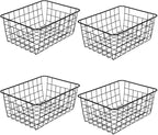 LeleCAT Wire Storage Baskets,Metal Wire Food Storage Organizer Bin Basket with Handles for Kitchen Cabinets, Pantry, Bathroom, Closets, Garage,Black 4 Pack